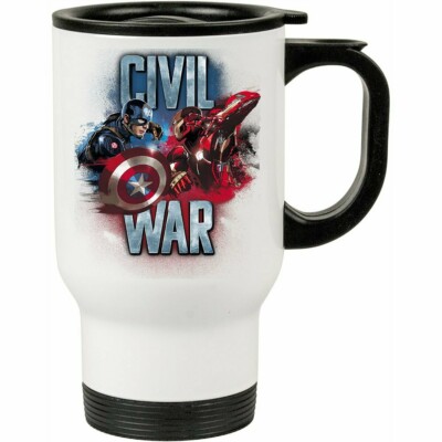 Caneca Térmica Civil War Capitão América E Iron Man 500ml Branca